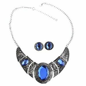 Blue Sapphire Silver Acrylic Costume Jewelry Set